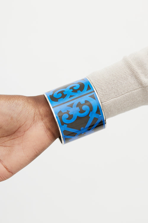 Hermès Blue & Black Balcon du Guadalquivir Wide Bangle