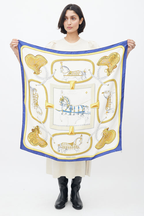 Hermès Blue & Gold Silk Grand Apparat 90 Scarf