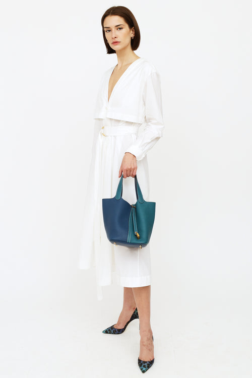 Hermes Deep Blue & Vert Bosphore Clemence Leather Picotin Bag