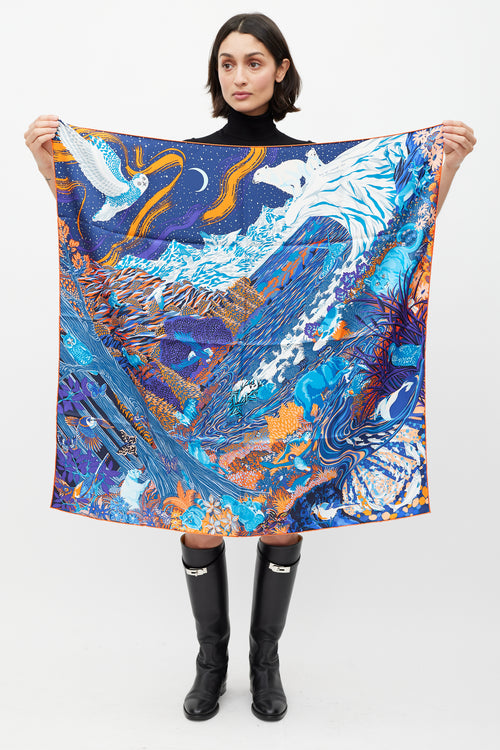 Hermès Blue & Multicolour Into The Canadian Wild 90 Scarf