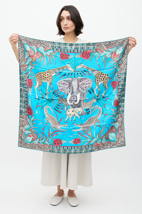 Hermès Blue & Multicolour La Marche du Zambezi 90 Scarf