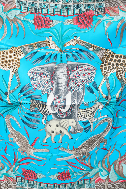 Hermès Blue & Multicolour La Marche du Zambezi 90 Scarf