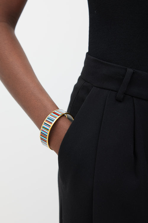 Hermès Blue & Multicolour Enamel Rainbow Paris Striped Bangle