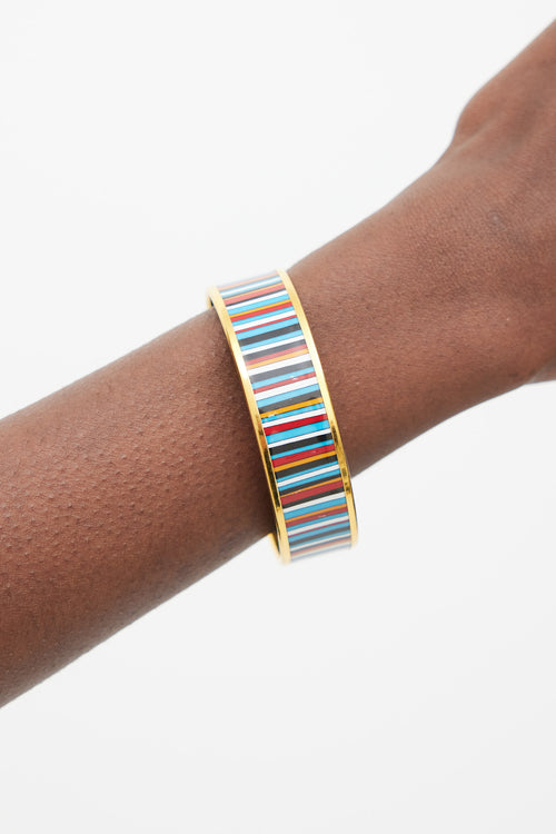 Hermès Blue & Multicolour Enamel Rainbow Paris Striped Bangle