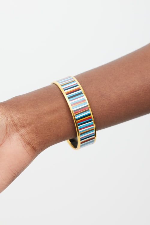 Hermès Blue & Multicolour Enamel Rainbow Paris Striped Bangle