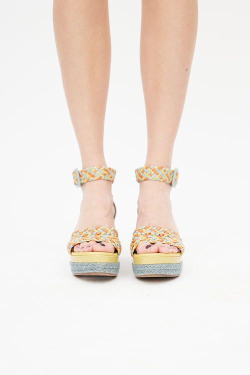 Hermès Blue & Multicolour Ines Woven Espadrille Sandal