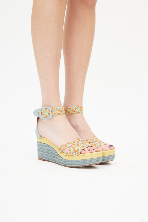 Hermès Blue & Multicolour Ines Woven Espadrille Sandal