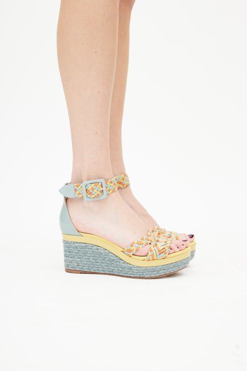 Hermès Blue & Multicolour Ines Woven Espadrille Sandal