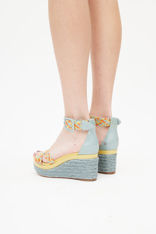 Hermès Blue & Multicolour Ines Woven Espadrille Sandal