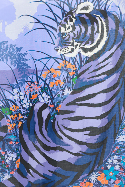 Hermès Blue & Multicolour Cashmere & Silk Tyger Tyger 140 Shawl