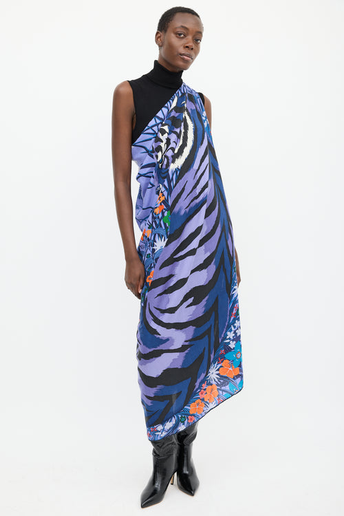 Hermès Blue & Multicolour Cashmere & Silk Tyger Tyger 140 Shawl