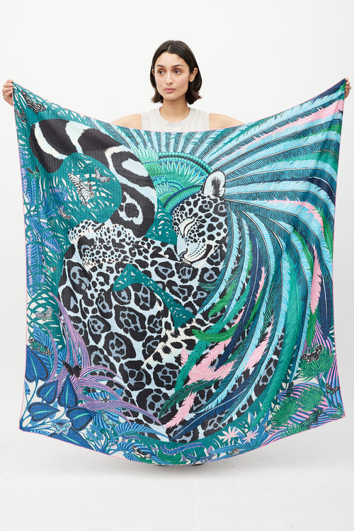 Hermès Blue & Green Jaguar Quetzal 140 Scarf