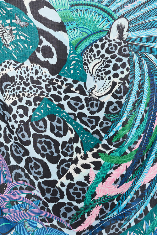 Hermès Blue & Green Jaguar Quetzal 140 Scarf