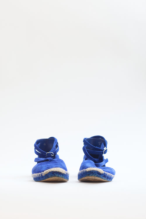 Hermès Blue Suede Strappy D'Orsay Espadrille