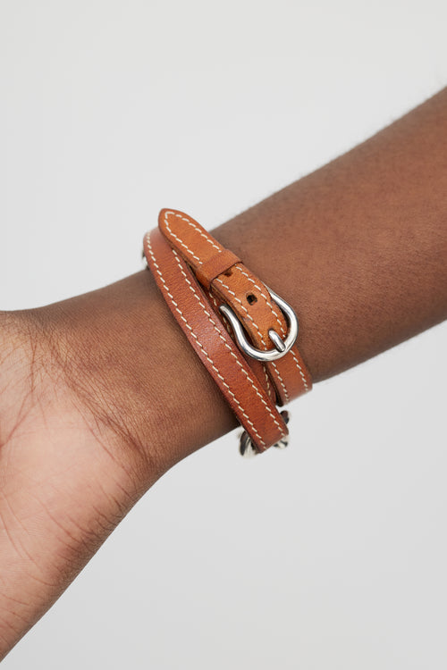 Hermès Brown Barenia & Silver Double Tour Bracelet