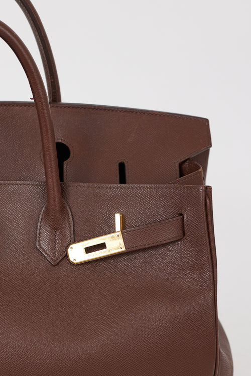 Hermès 1999 Havane Evergrain Leather & Gold Birkin 40 Bag