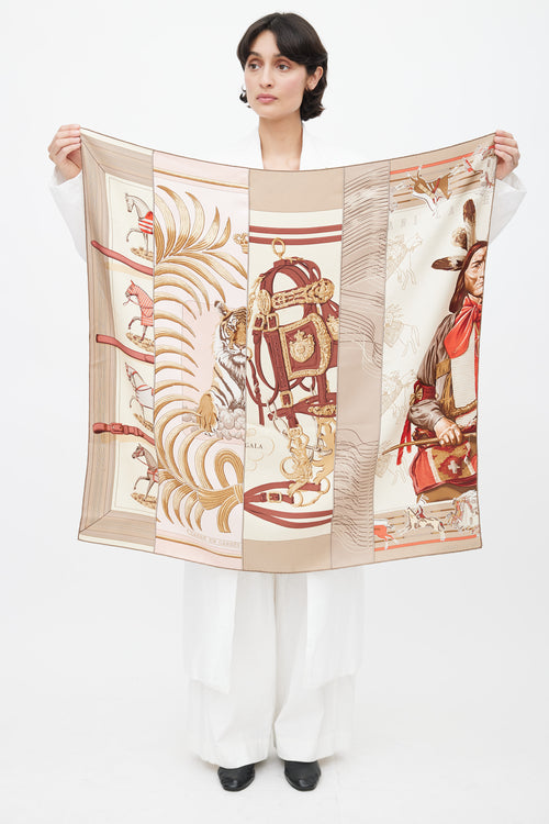 Hermès 2005 Pink & Taupe Carre En Carres 90 Scarf
