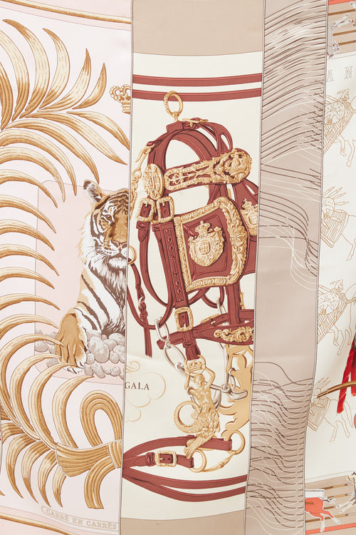 Hermès 2005 Pink & Taupe Carre En Carres 90 Scarf