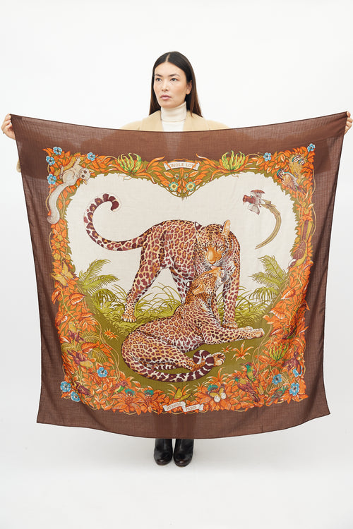 Hermès Brown & Orange Jungle Love Cashmere Shawl