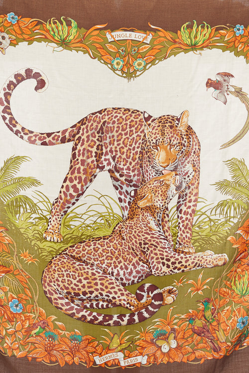Hermès Brown & Orange Jungle Love Cashmere Shawl