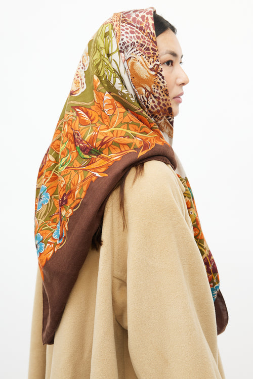 Hermès Brown & Orange Jungle Love Cashmere Shawl