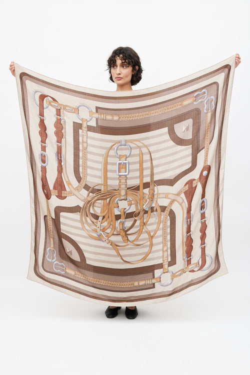 Hermès Brown Silk & Cashmere Coaching 140 Scarf