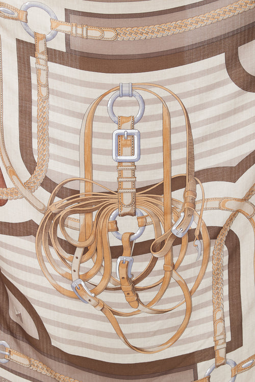 Hermès Brown Silk & Cashmere Coaching 140 Scarf