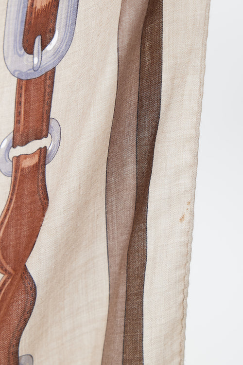 Hermès Brown Silk & Cashmere Coaching 140 Scarf