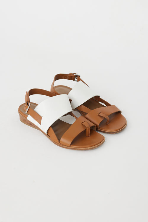 Hermès Brown & White Leather Strappy Sandal