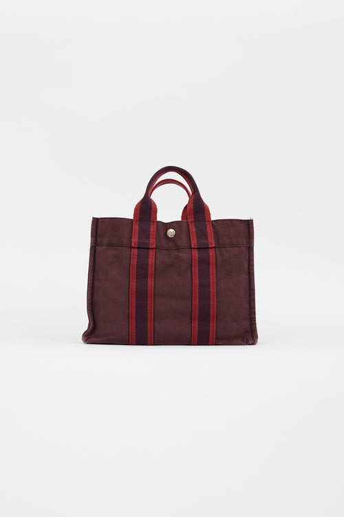 Hermès 2000s Burgundy & Red Toile Herline Fourre Tout PM Bag