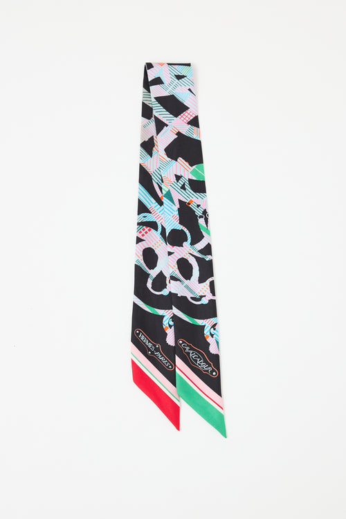 Hermès Black & Multi Silk Cavalcadour Morning Twilly
