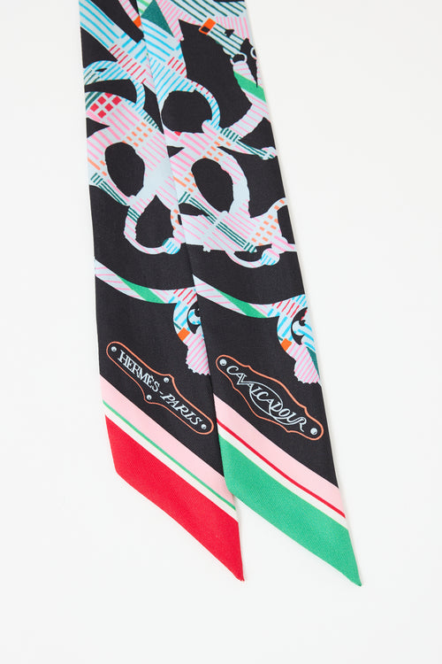 Hermès Black & Multi Silk Cavalcadour Morning Twilly