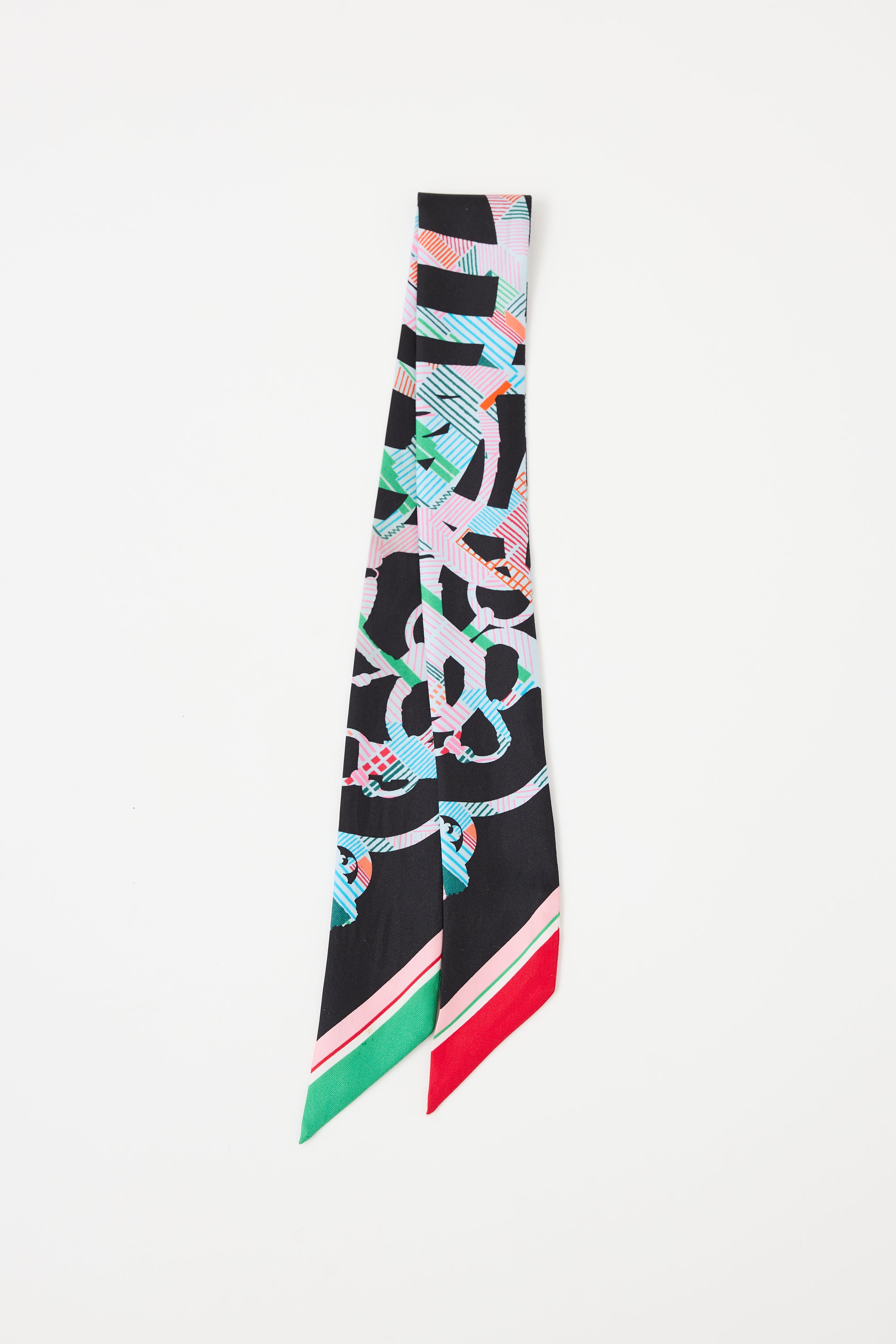Hermès Black & Multi Silk Cavalcadour Morning Twilly