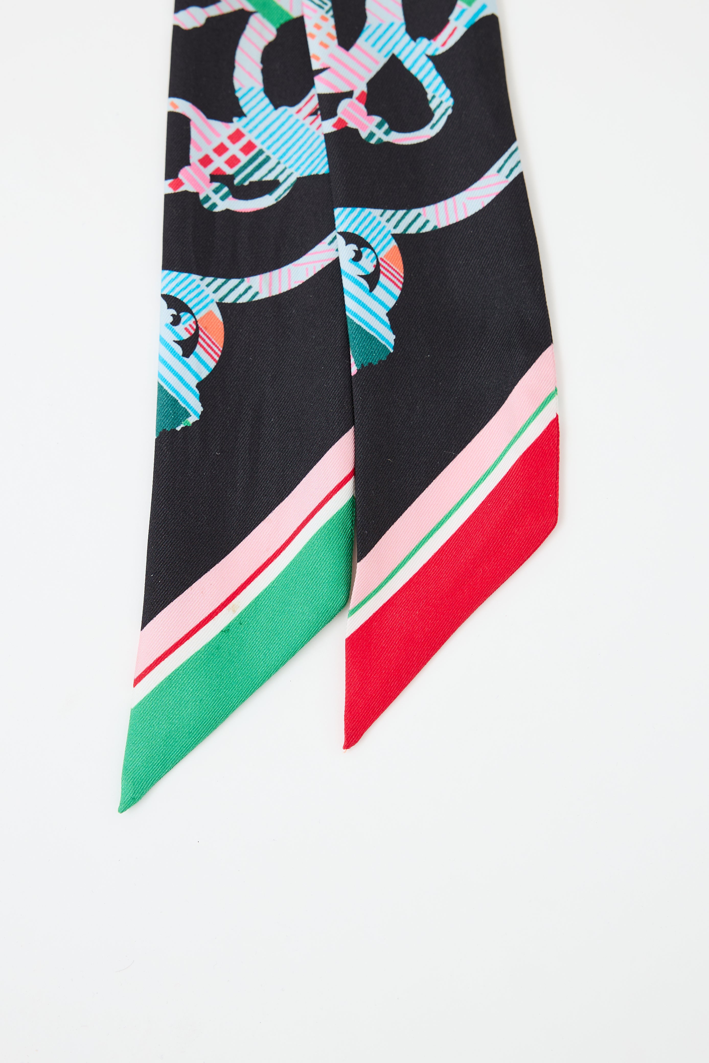 Hermès Black & Multi Silk Cavalcadour Morning Twilly