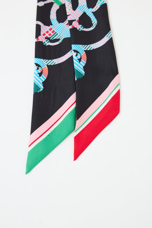 Hermès Black & Multi Silk Cavalcadour Morning Twilly