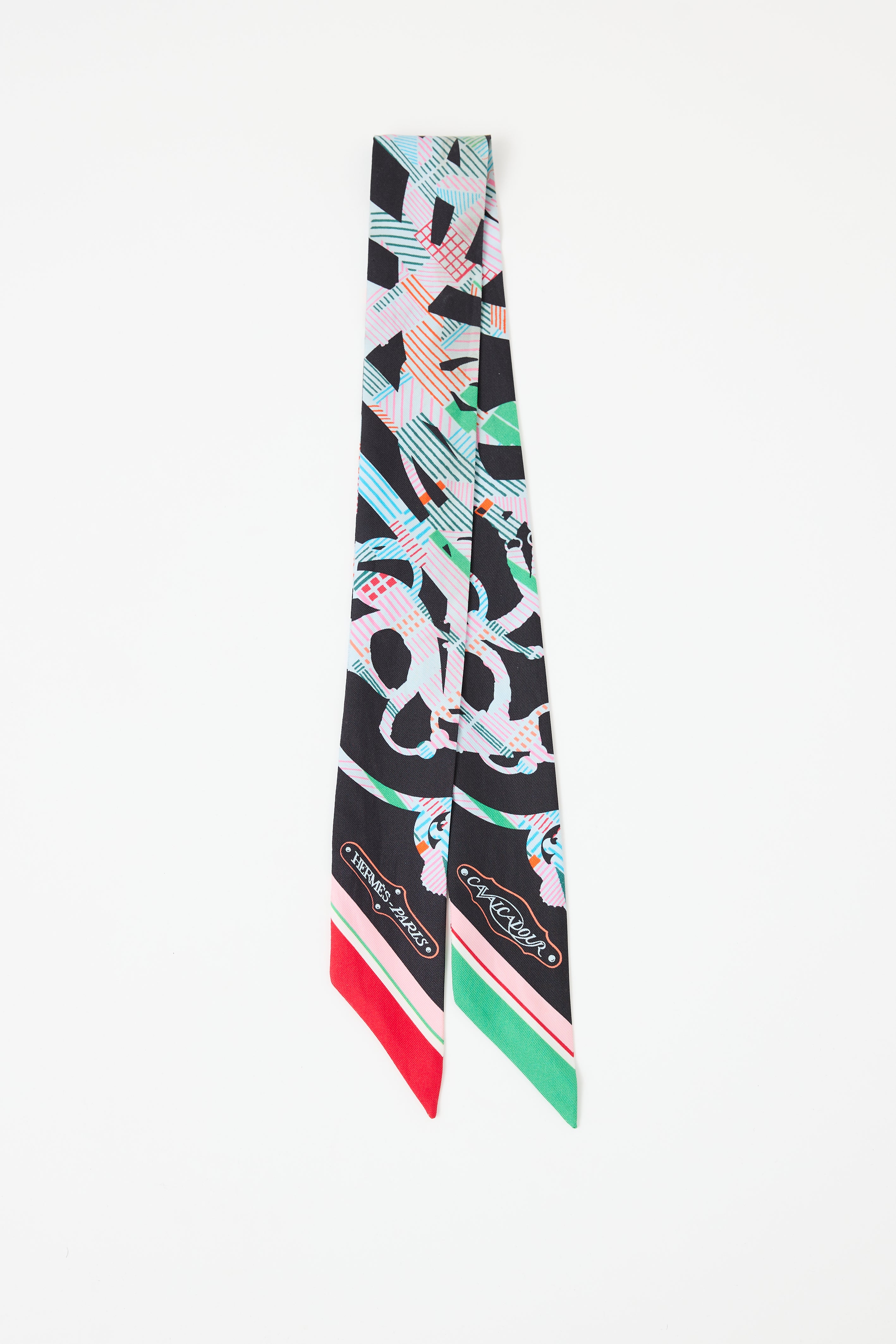 Hermès Black & Multi Silk Cavalcadour Morning Twilly
