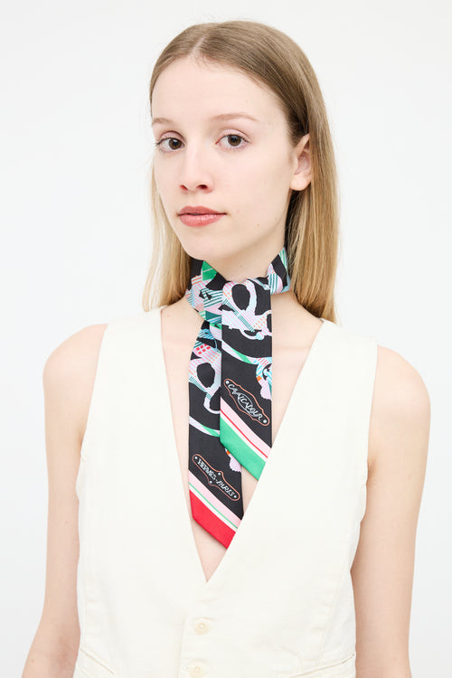 Hermès Black & Multi Silk Cavalcadour Morning Twilly