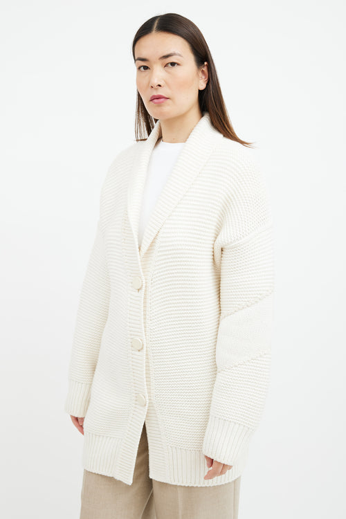 Hermès Cream Cashmere Button Front Long Cardigan