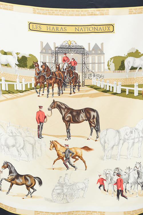 Hermès Cream & Multi Silk Les Haras Nationaux Print 90 Scarf