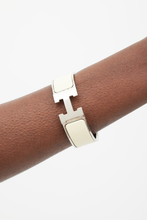 Hermès Cream & Silver Clic Clac H Bracelet