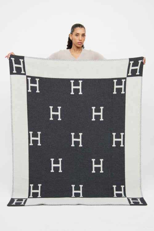 Hermès Grey Ecru & Gris Fonce Avalon Blanket