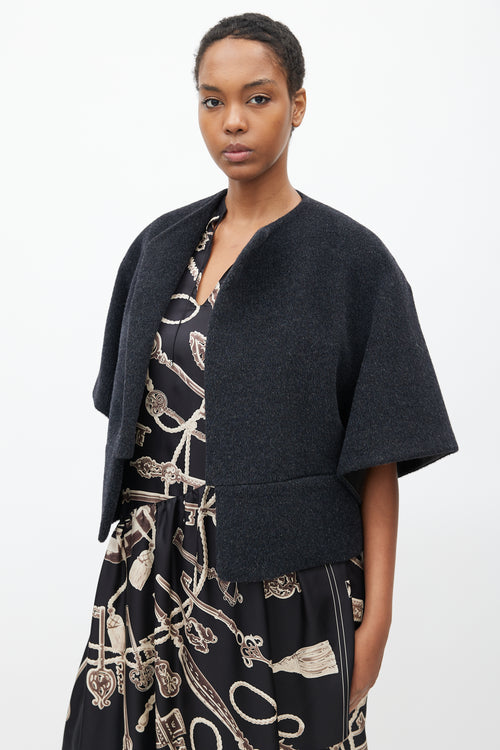 Hermès FW 2002 Grey Wool & Leather Lined Short Jacket