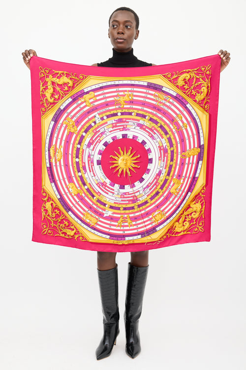 Hermès Fuchsia & Multicolour Silk Astrologie Dies et Hore 90 Scarf