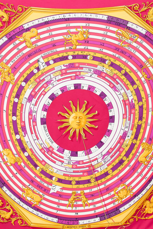 Hermès Fuchsia & Multicolour Silk Astrologie Dies et Hore 90 Scarf