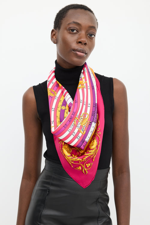 Hermès Fuchsia & Multicolour Silk Astrologie Dies et Hore 90 Scarf