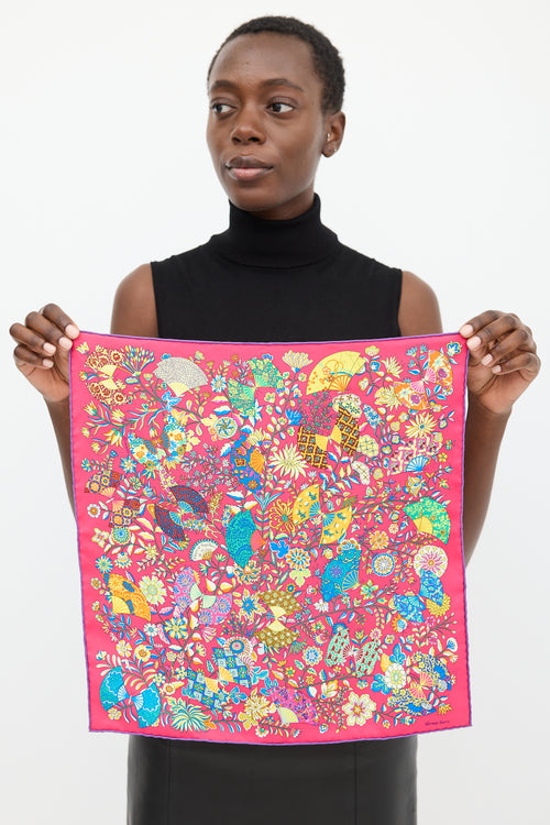 Hermès Fuchsia & Multicolour Silk Fleurs et Papillons 45 Scarf