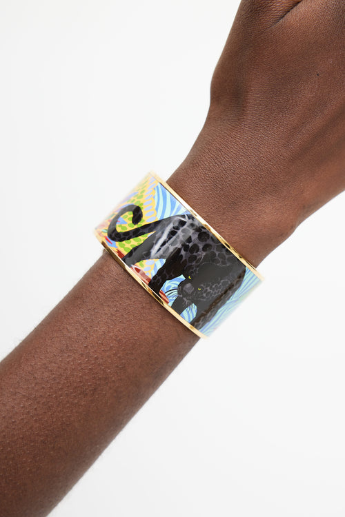 Hermès Blue & Multicolour Jungle Of Eden Print Bangle