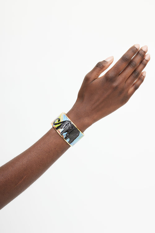 Hermès Blue & Multicolour Jungle Of Eden Print Bangle