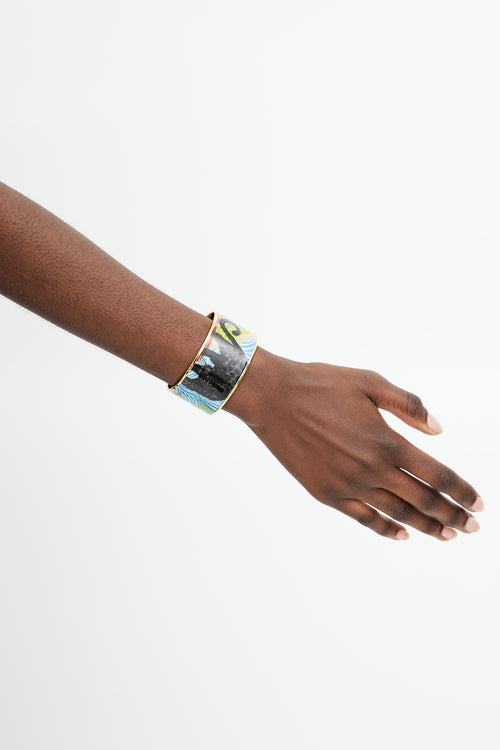 Hermès Blue & Multicolour Jungle Of Eden Print Bangle