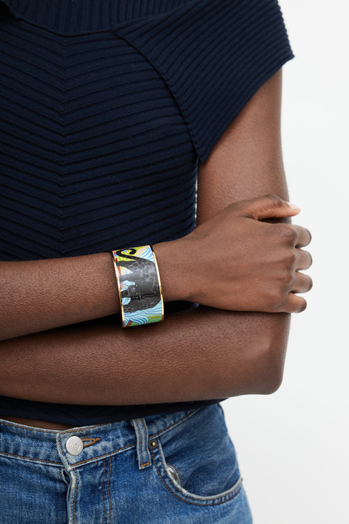 Hermès Blue & Multicolour Jungle Of Eden Print Bangle
